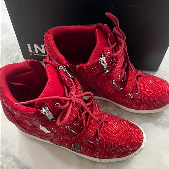 INC International Concepts Red Sparkle High-Top Sneakers - Picture 2 of 7